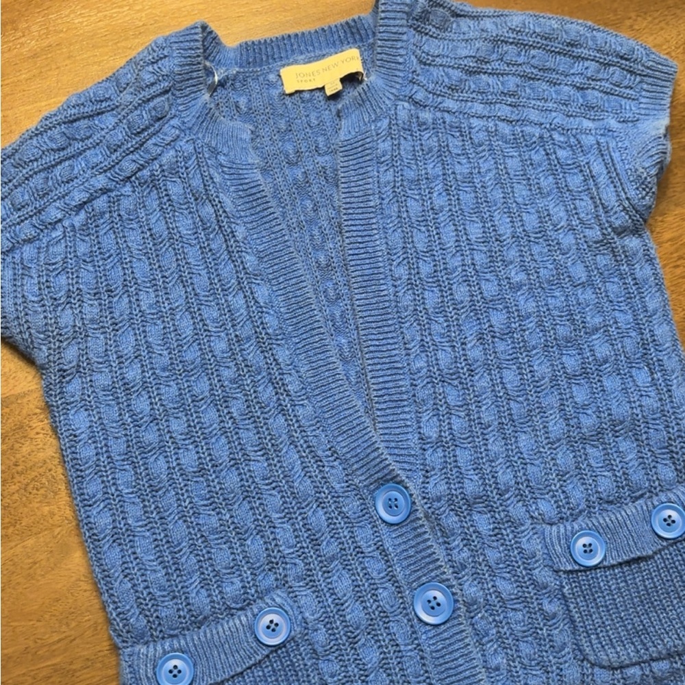 Jones New York Blue Cable Knit Cardigan